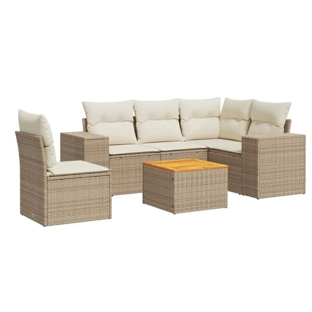 vidaXL 6-Tlg Garten-Sofagarnitur mit Kissen Beige Poly Rattan 3257780