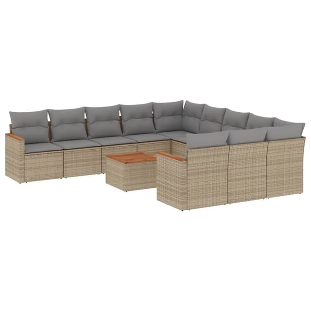 vidaXL 12-Tlg Garten-Sofagarnitur mit Kissen Beige Poly Rattan 3258839