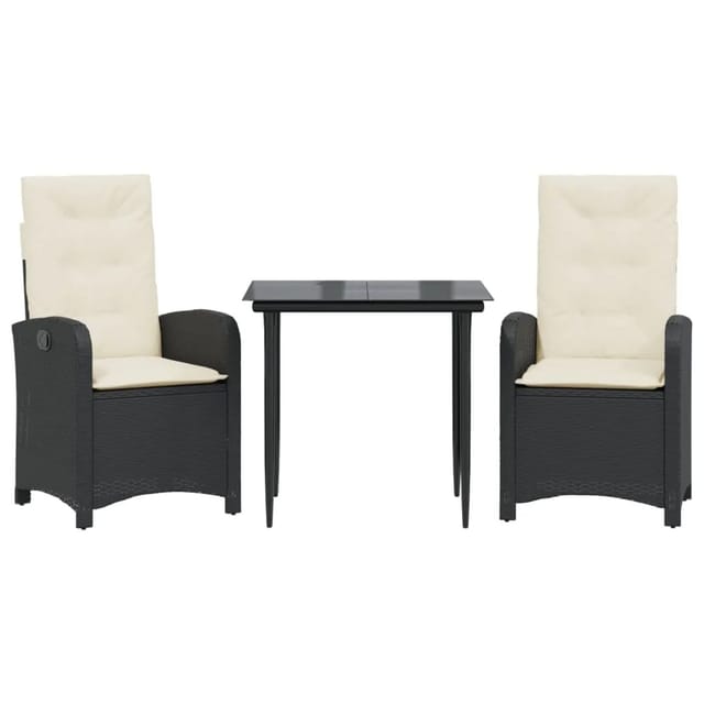 vidaXL 3-Tlg Garten-Essgruppe mit Kissen Schwarz Poly Rattan 3212290