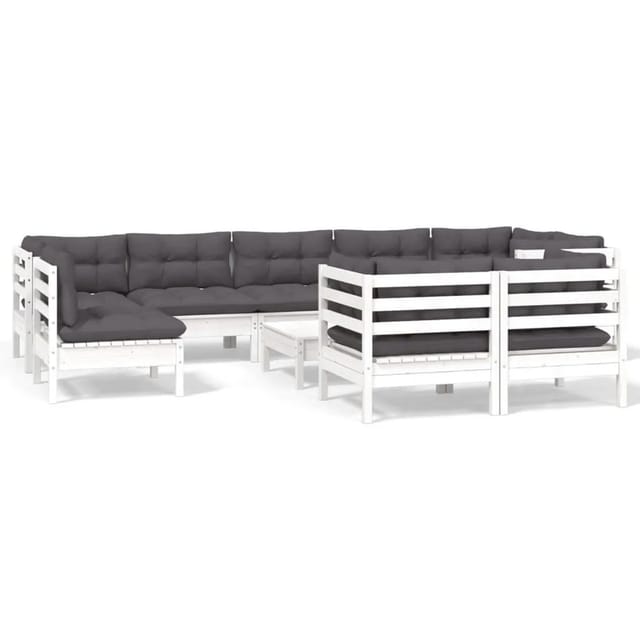 vidaXL 10-Tlg Garten-Lounge-Set mit Kissen Weiß Kiefer Massivholz 3096533