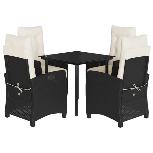vidaXL 5-Tlg Garten-Essgruppe mit Kissen Schwarz Poly Rattan 3212954
