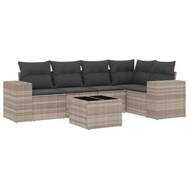 vidaXL 6-Tlg Garten-Sofagarnitur mit Kissen Hellgrau Poly Rattan 3254879