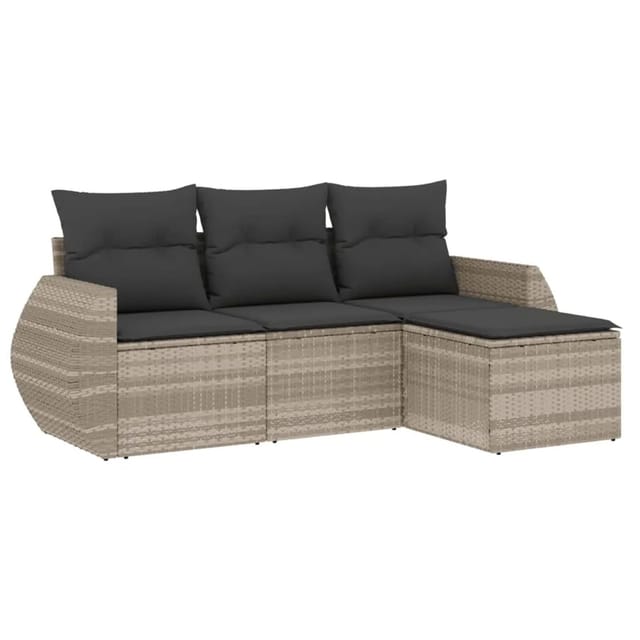 vidaXL 4-Tlg Garten-Sofagarnitur mit Kissen Hellgrau Poly Rattan 3253609