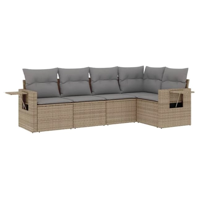vidaXL 5-Tlg Garten-Sofagarnitur mit Kissen Beige Poly Rattan 3252466