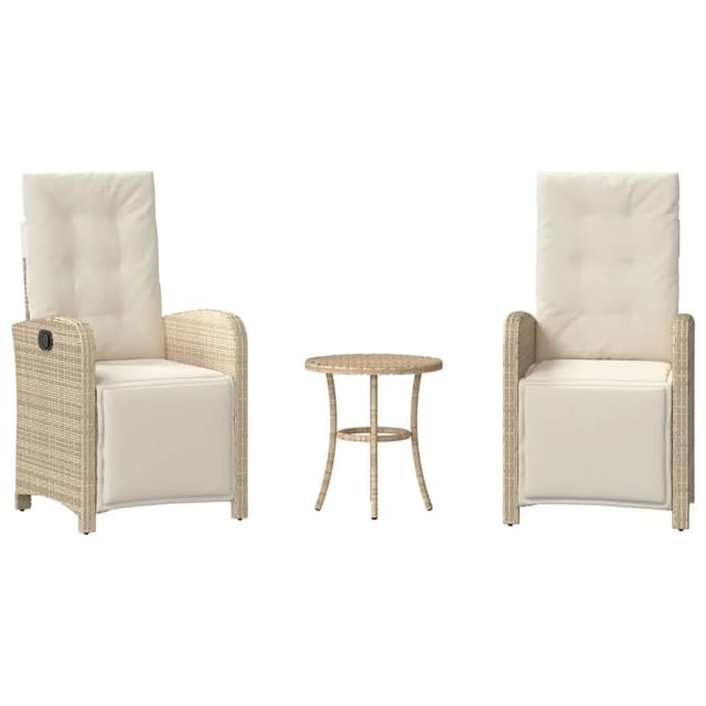 vidaXL 3-Tlg Bistro-Set mit Kissen Beige Poly Rattan 365204