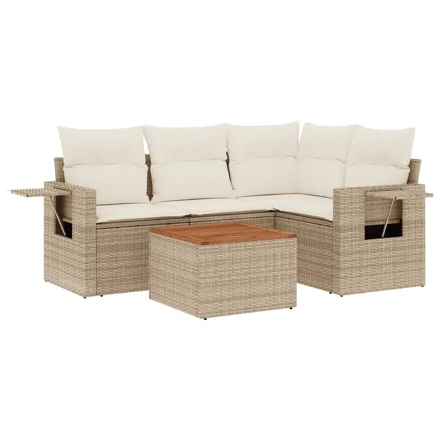 vidaXL 5-Tlg Garten-Sofagarnitur mit Kissen Beige Poly Rattan 3256877