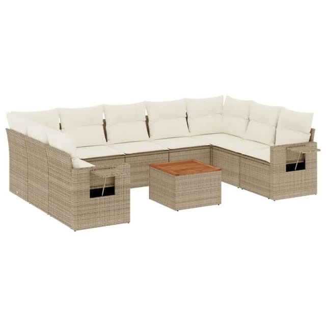 vidaXL 10-Tlg Garten-Sofagarnitur mit Kissen Beige Poly Rattan 3257038