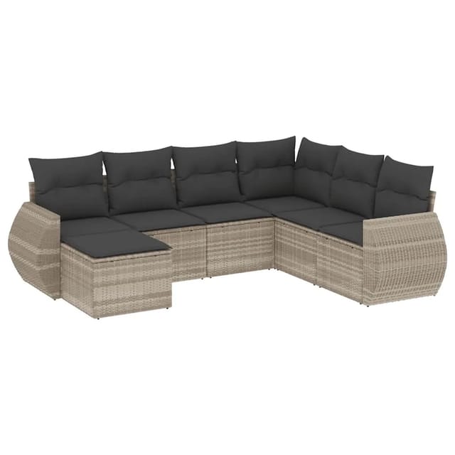vidaXL 7-Tlg Garten-Sofagarnitur mit Kissen Hellgrau Poly Rattan 3254039