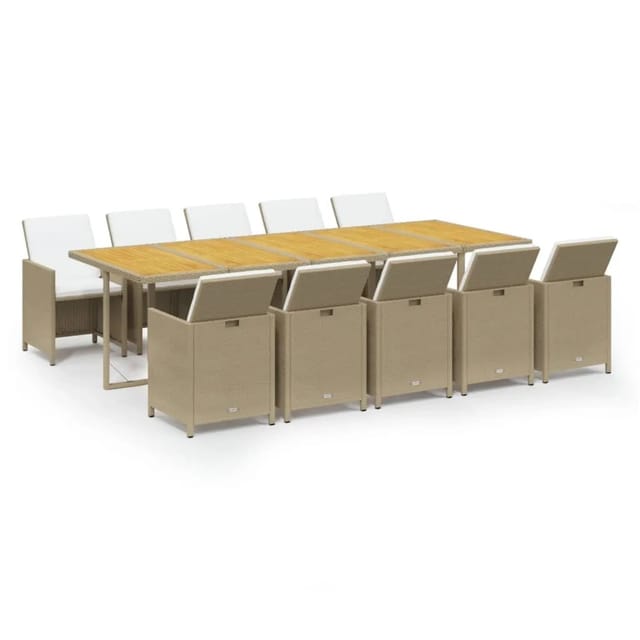 vidaXL 11-Tlg Garten-Essgruppe mit Kissen Poly Rattan Beige 3095608