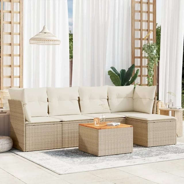 vidaXL 6-Tlg Garten-Sofagarnitur mit Kissen Beige Poly Rattan 3255946
