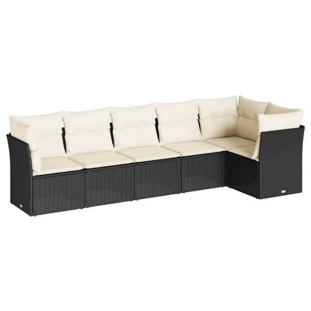 vidaXL 6-Tlg Garten-Sofagarnitur mit Kissen Schwarz Poly Rattan 3249495