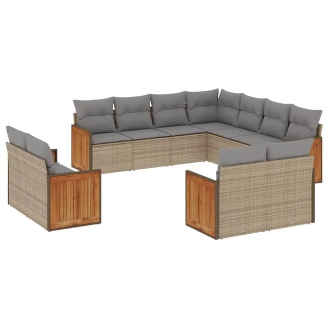 vidaXL 11-Tlg Garten-Sofagarnitur mit Kissen Beige Poly Rattan 3228180