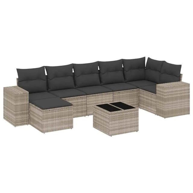 vidaXL 8-Tlg Garten-Sofagarnitur mit Kissen Hellgrau Poly Rattan 3222891