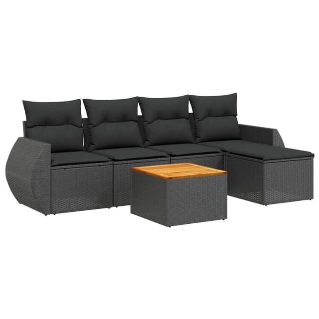 vidaXL 6-Tlg Garten-Sofagarnitur mit Kissen Schwarz Poly Rattan 3224977
