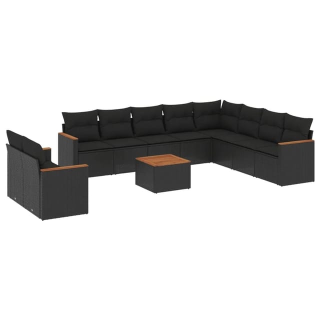 vidaXL 11-Tlg Garten-Sofagarnitur mit Kissen Schwarz Poly Rattan 3226118