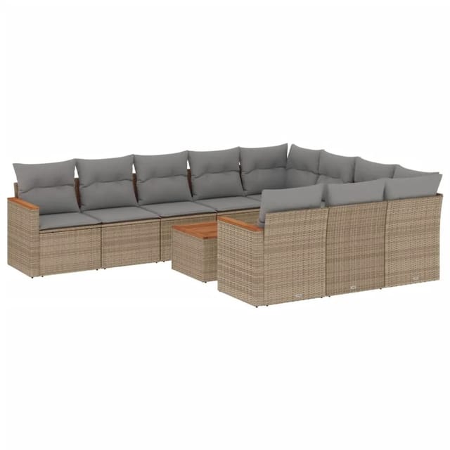 vidaXL 11-Tlg Garten-Sofagarnitur mit Kissen Beige Poly Rattan 3226346