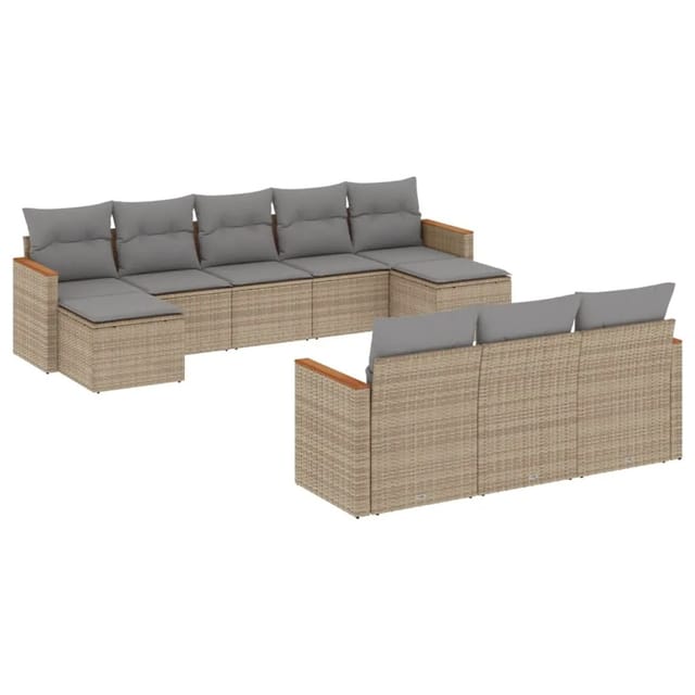 vidaXL 10-Tlg Garten-Sofagarnitur mit Kissen Beige Poly Rattan 3226416
