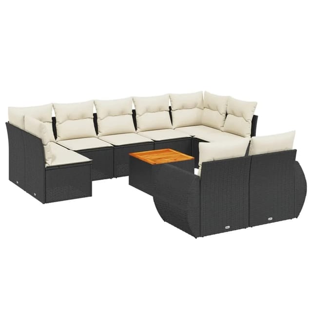 vidaXL 10-Tlg Garten-Sofagarnitur mit Kissen Schwarz Poly Rattan 3257484