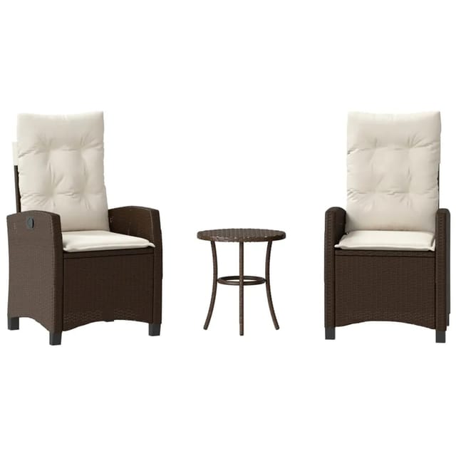 vidaXL 3-Tlg Bistro-Set mit Kissen Braun Poly Rattan 365226