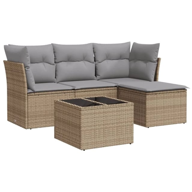 vidaXL 5-Tlg Garten-Sofagarnitur mit Kissen Beige Poly Rattan 3217549