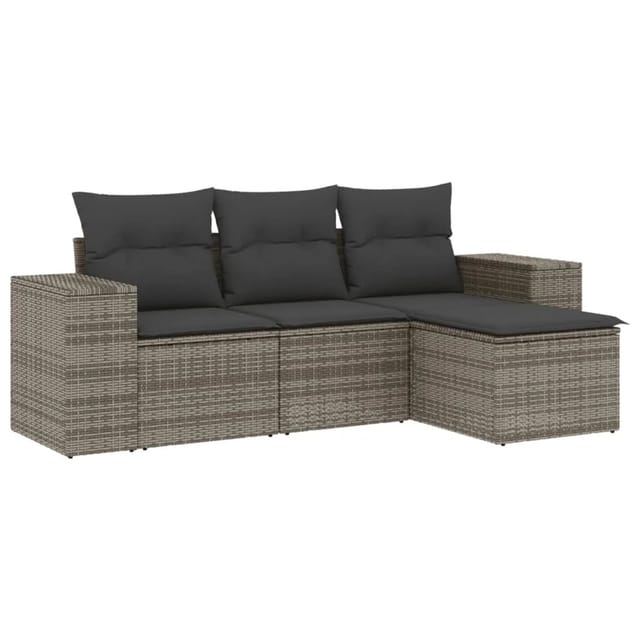 vidaXL 4-Tlg Garten-Sofagarnitur mit Kissen Grau Poly Rattan 3254807