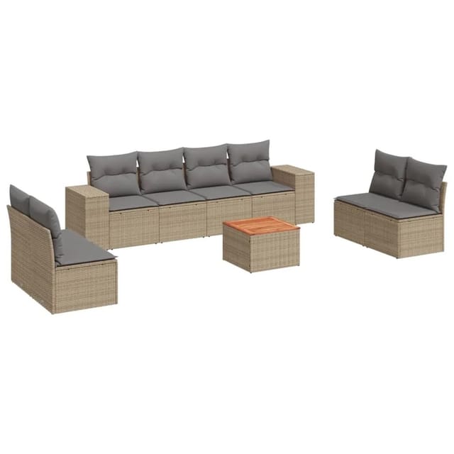 vidaXL 9-Tlg Garten-Sofagarnitur mit Kissen Beige Poly Rattan 3225408