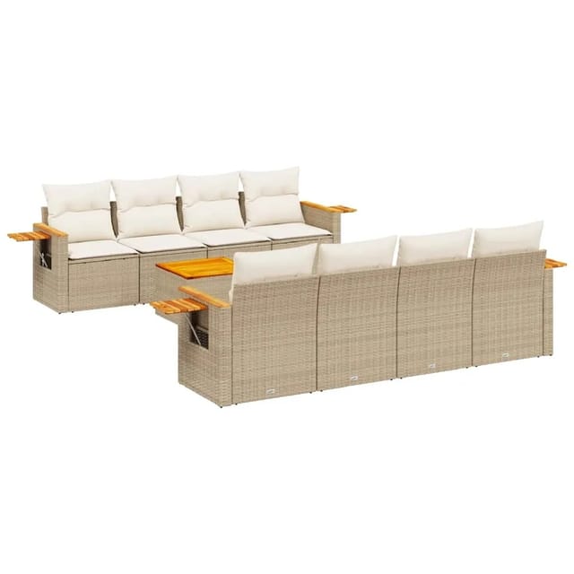vidaXL 9-Tlg Garten-Sofagarnitur mit Kissen Beige Poly Rattan 3226660
