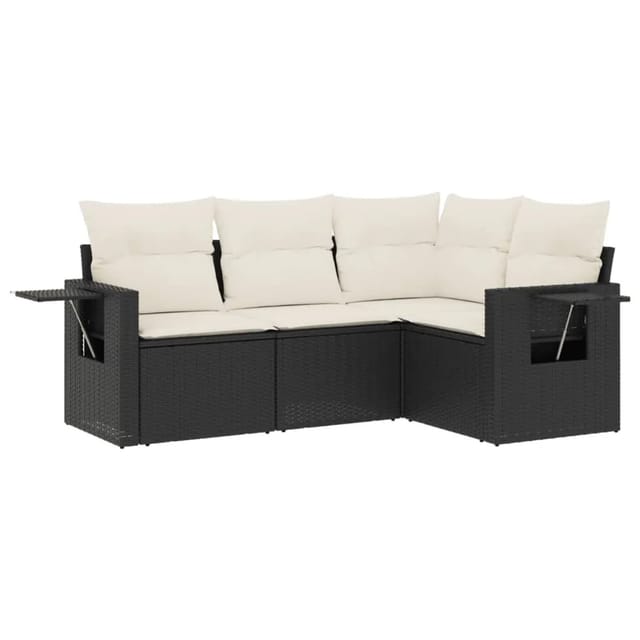 vidaXL 4-Tlg Garten-Sofagarnitur mit Kissen Schwarz Poly Rattan 3220105