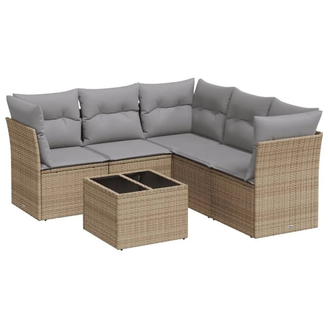 vidaXL 6-Tlg Garten-Sofagarnitur mit Kissen Beige Poly Rattan 3249468