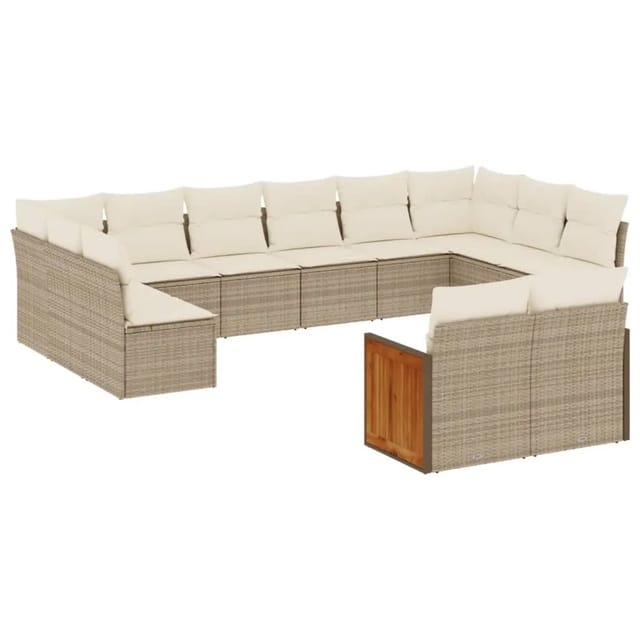 vidaXL 12-Tlg Garten-Sofagarnitur mit Kissen Beige Poly Rattan 3228123