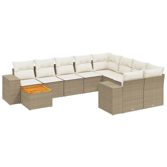 vidaXL 10-Tlg Garten-Sofagarnitur mit Kissen Beige Poly Rattan 3257941