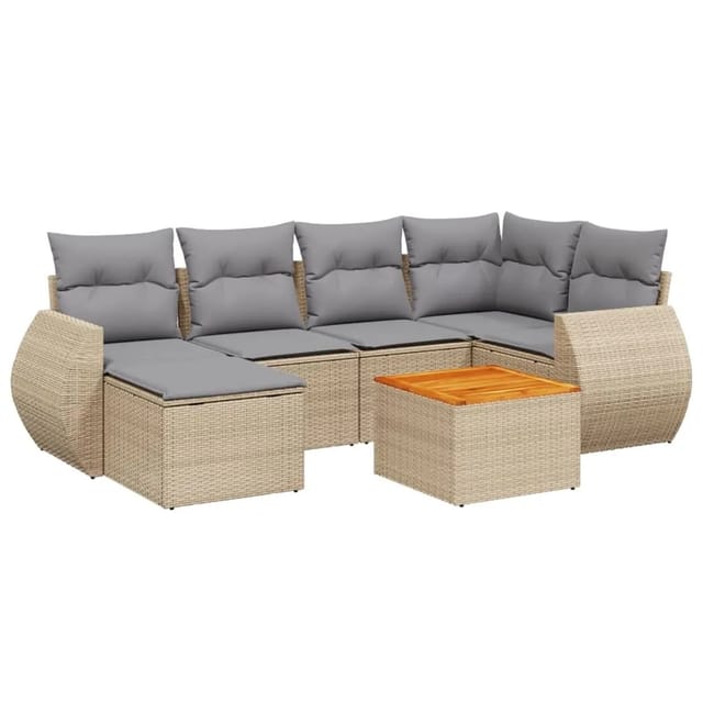 vidaXL 7-Tlg Garten-Sofagarnitur mit Kissen Beige Poly Rattan 3257438