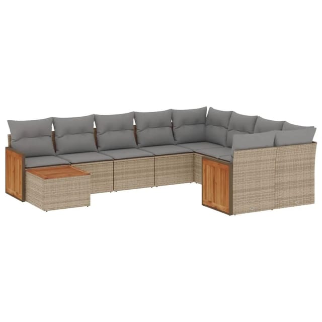 vidaXL 10-Tlg Garten-Sofagarnitur mit Kissen Beige Poly Rattan 3260400