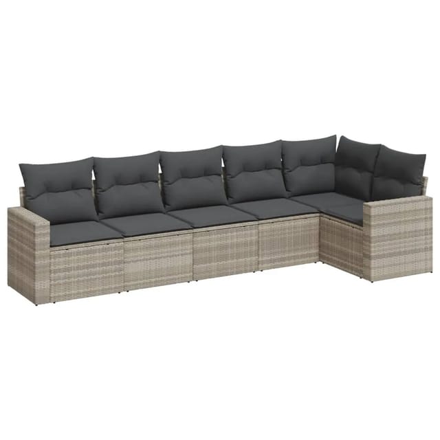 vidaXL 6-Tlg Garten-Sofagarnitur mit Kissen Hellgrau Poly Rattan 3218982