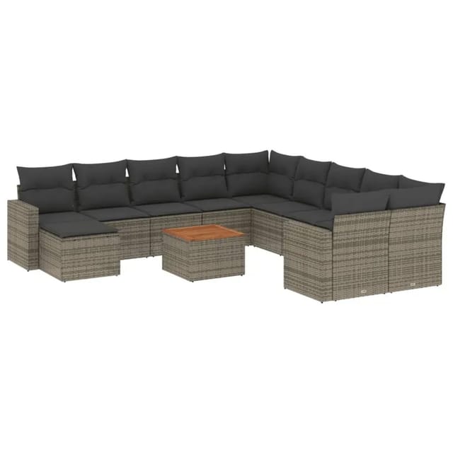 vidaXL 12-Tlg Garten-Sofagarnitur mit Kissen Grau Poly Rattan 3256753