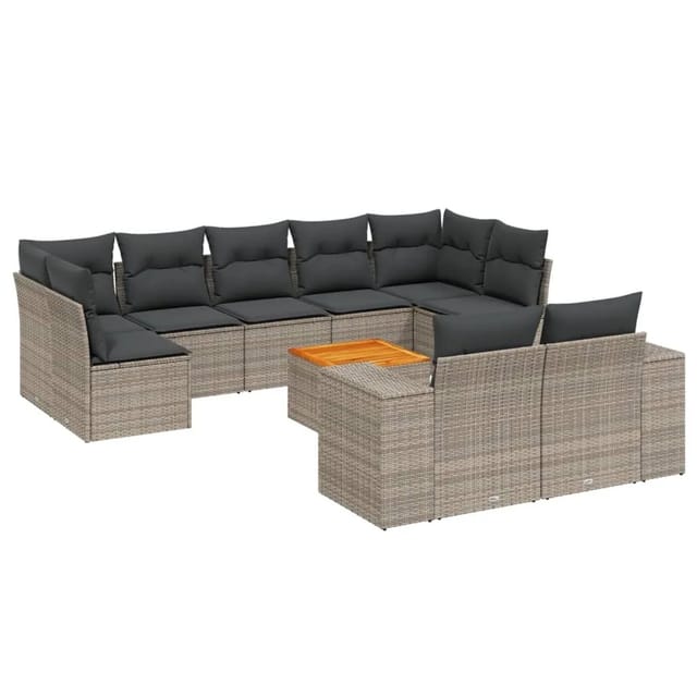 vidaXL 10-Tlg Garten-Sofagarnitur mit Kissen Grau Poly Rattan 3257929