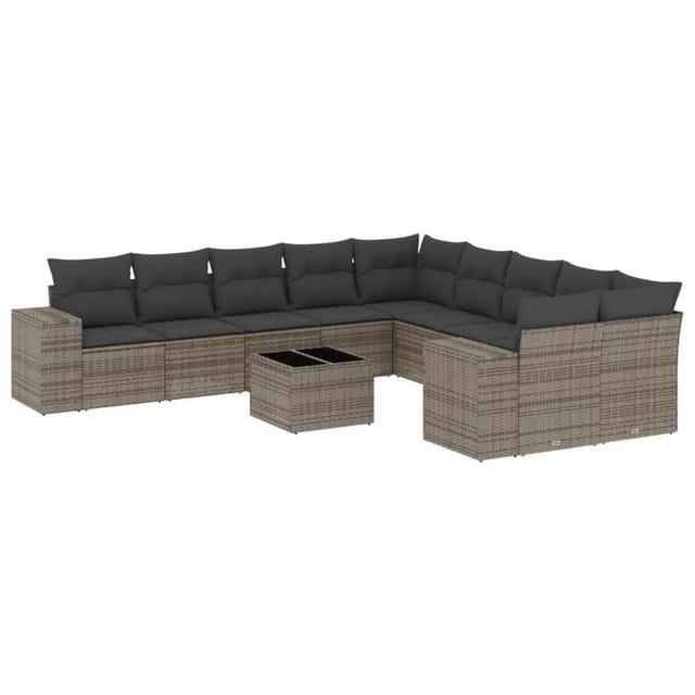 vidaXL 11-Tlg Garten-Sofagarnitur mit Kissen Grau Poly Rattan 3223119