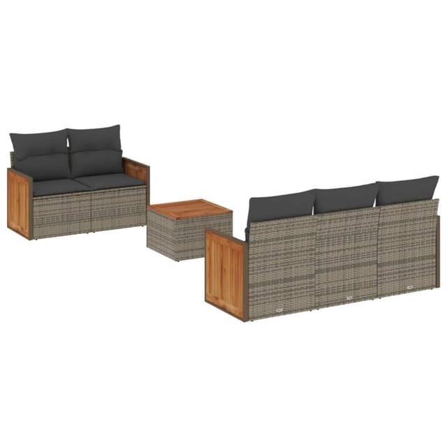 vidaXL 6-Tlg Garten-Sofagarnitur mit Kissen Grau Poly Rattan 3259869