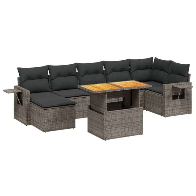 vidaXL 8-Tlg Garten-Sofagarnitur mit Kissen Grau Poly Rattan 3271865