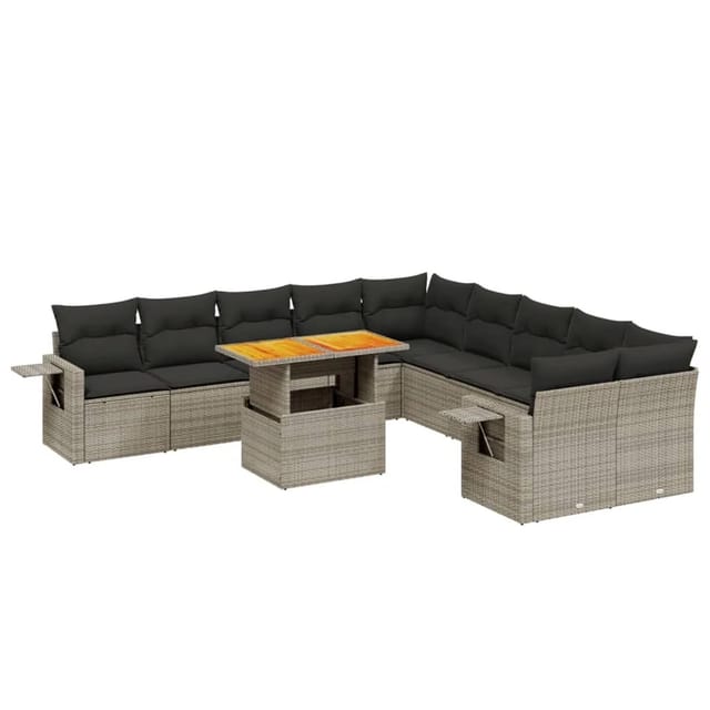 vidaXL 11-Tlg Garten-Sofagarnitur mit Kissen Grau Poly Rattan 3271949