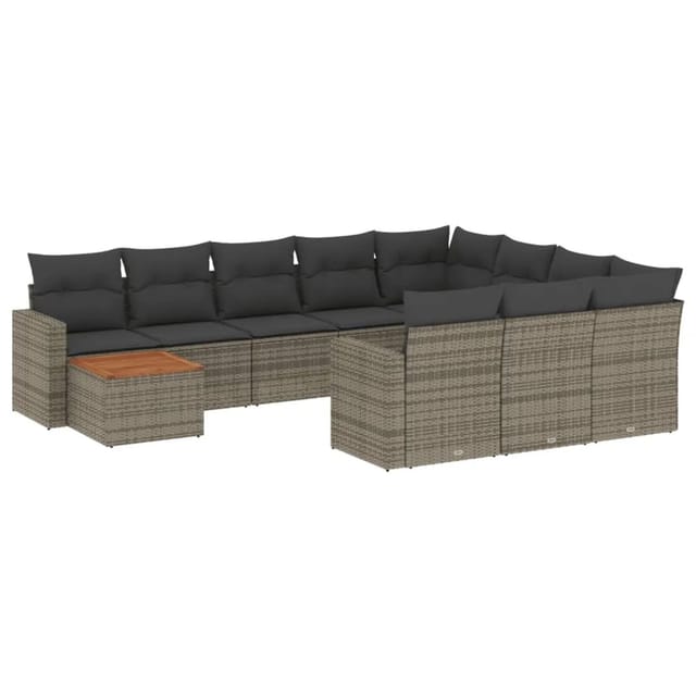 vidaXL 11-Tlg Garten-Sofagarnitur mit Kissen Grau Poly Rattan 3256641
