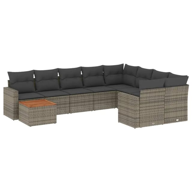 vidaXL 10-Tlg Garten-Sofagarnitur mit Kissen Grau Poly Rattan 3256620
