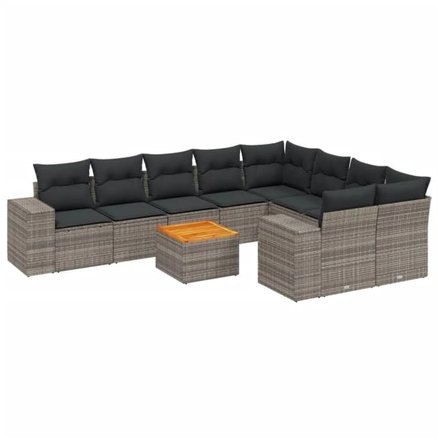 vidaXL 10-Tlg Garten-Sofagarnitur mit Kissen Grau Poly Rattan 3257936