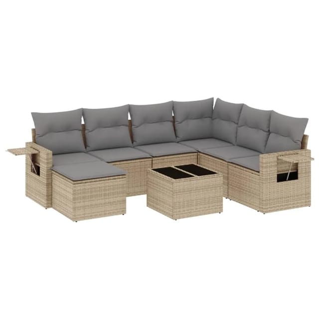 vidaXL 8-Tlg Garten-Sofagarnitur mit Kissen Beige Poly Rattan 3252846