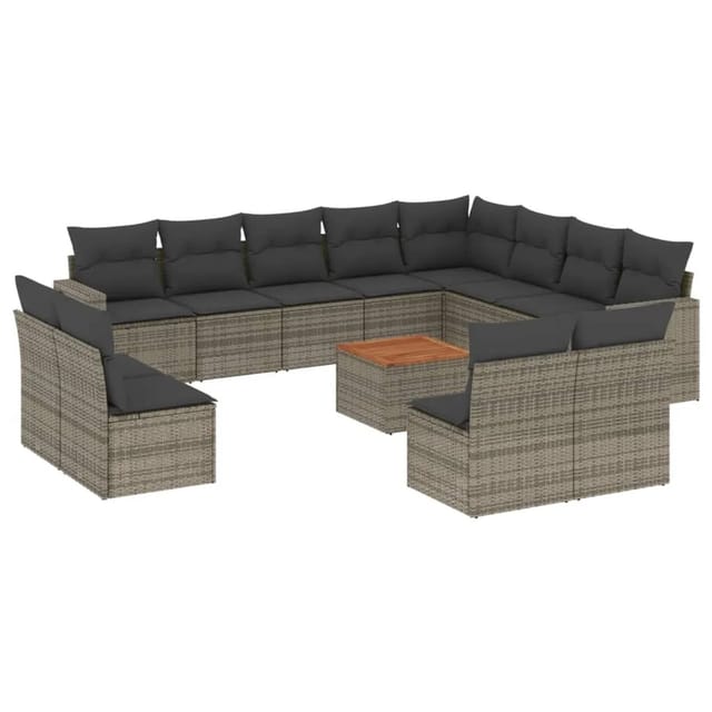vidaXL 13-Tlg Garten-Sofagarnitur mit Kissen Grau Poly Rattan 3256704