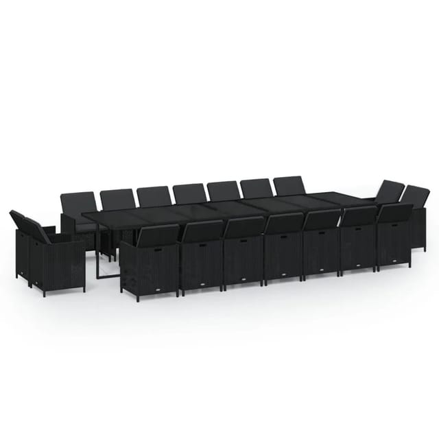 vidaXL 19-Tlg Garten-Essgruppe mit Kissen Poly Rattan Schwarz 3095641