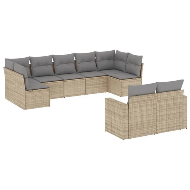 vidaXL 9-Tlg Garten-Sofagarnitur mit Kissen Beige Poly Rattan 3219409