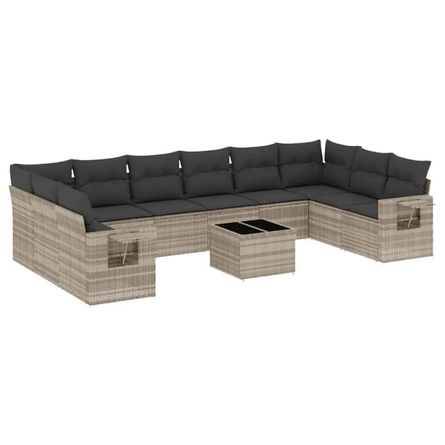 vidaXL 11-Tlg Garten-Sofagarnitur mit Kissen Hellgrau Poly Rattan 3220681