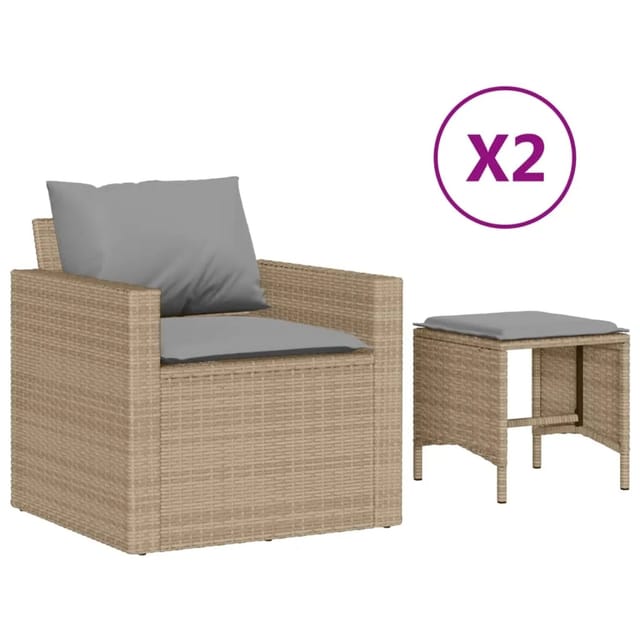 vidaXL 4-Tlg Garten-Sofagarnitur mit Kissen Beige Poly Rattan 366363