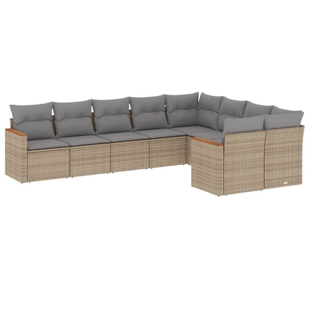 vidaXL 9-Tlg Garten-Sofagarnitur mit Kissen Beige Poly Rattan 3226304